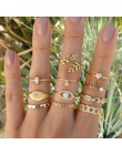 11 sztuk/zestaw Vintage kobiety Evil Eye gałązka oliwna zestaw pierścieni kryształowa korona moda pierścień dla kobiet geometryc