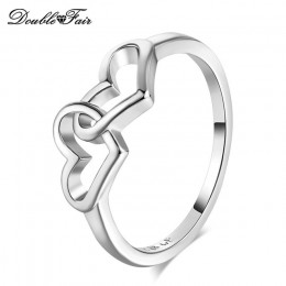 Double Fair serce do serca romantyczne pierścienie różowe złoto/kolor srebrny moda biżuteria zaręczynowa dla kobiet miłośników H