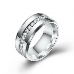 ZORCVENS czarny i srebrny kolor tytanowa stal nierdzewna pierścienie dla kobiet biały CZ kamień biżuteria sztuczna hurt