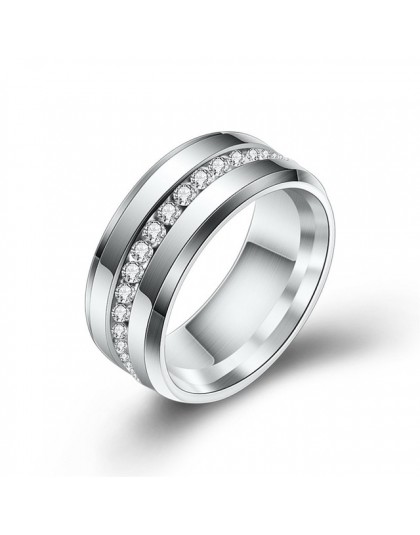 ZORCVENS czarny i srebrny kolor tytanowa stal nierdzewna pierścienie dla kobiet biały CZ kamień biżuteria sztuczna hurt