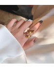 HUANZHI przesada złoty kolor metalowa kula otwarte pierścienie prosta konstrukcja geometryczny nieregularny pierścienie dla kobi