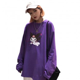 Lychee modna kreskówka Demon drukuj fioletowy damski T-Shirt z długim rękawem O-Neck damski T Shirt Casual luźny Tee Top