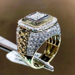 YOBEST wysokiej jakości Micro Pave CZ kamień ogromne złote pierścienie dla kobiet mężczyzn luksusowe biały cyrkon biżuteria zarę