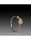 Dainty kolor srebrny złoty kształt gruszki zielony kamień otwarty pierścień dla kobiet ślub regulowane obrączki Party biżuteria 