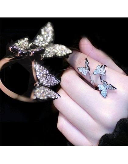 New Arrival srebrne kolorowe motyle Resizable pierścionki z AAAAA cyrkon Bling kamień kobiety moda PartyJewelry najlepszy prezen