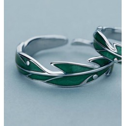 Jedyna pamięć Rainforest babki liście zielone fajne słodkie romantyczne 925 Sterling Silver kobiet Resizable pierścienie otwiera