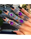 Tocona 9 sztuk/zestawów purpurowy kryształ górski Vintage srebrne pierścienie dla kobiet kwiaty geometria czeski biżuteria ślub 