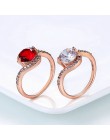 Double Fair New Fashion Design różowe złoto kolor duża cyrkonia kryształowy kamień Bend pierścienie dla kobiet biżuteria na prez