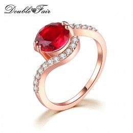Double Fair New Fashion Design różowe złoto kolor duża cyrkonia kryształowy kamień Bend pierścienie dla kobiet biżuteria na prez