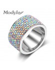 Modyle Fashion całkowicie wyłożone kryształkami duże obrączki dla kobiet romantyczny pierścionek ze stali nierdzewnej Bague Femm