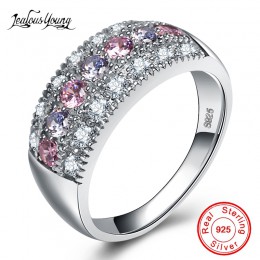 Różowy kryształowy pierścionek zaręczynowy w kolorze srebrnym AAA CZ kamienne pierścienie dla kobiet cyrkon Party biżuteria prez