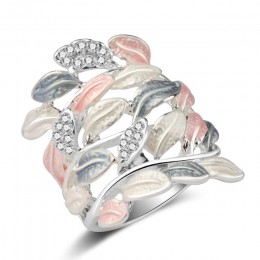 Kinel luksusowy kryształowy kwiat emalia pierścienie dla kobiet wielowarstwowe liście kolor srebrny Vintage obrączka biżuteria h