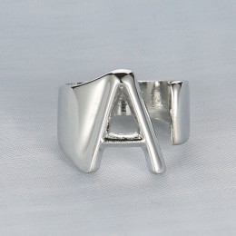 SRCOI kolor srebrny Metal 26 list otwarta ażurowa obrączki 2019 Vintage regulowany układanie szeroki Chunky A-Z pierścień kobiet