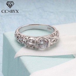 CC Vintage pierścionki dla kobiet pałac wzór srebrny pierścień cyrkonia ślub zaręczyny biżuteria dla nowożeńców Drop Shipping CC