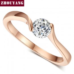 ZHOUYANG obrączka dla kobiet zwięzłe 4mm okrągłe cięta sześcienna cyrkonia różowe złoto kolor modna biżuteria zaręczynowa ZYR239