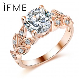 Jeśli ja ślub kryształ srebrny kolorowe pierścienie liść zaręczynowy złoty kolor Cubic cyrkon pierścień moda nowy marka Bijoux d