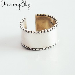 Moda artystyczna 925 srebro duże gładkie antyczne pierścienie dla kobiet dziewczyn duży palec pierścień biżuteria dla nowożeńców