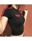 Weekeep moda wąska talia t koszula kobiety przycięte nadruk ze smokiem w paski bawełniana koszulka 2018 lato czarny O-neck tee s