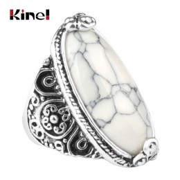 Kinel opaska w kwiaty owalne naturalne kamienne pierścienie dla kobiet klasyczny wygląd antyczne srebro 5 kolorów moda biżuteria
