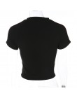 Weekeep moda wąska talia t koszula kobiety przycięte nadruk ze smokiem w paski bawełniana koszulka 2018 lato czarny O-neck tee s