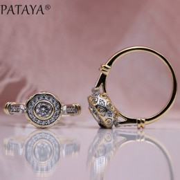 PATAYA nowy 585 różowe złoto piękny rzeźbione naturalne cyrkonią pierścionki kobiety moda biżuteria ślubna grzywny Craft Hollow 