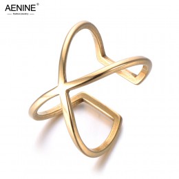 AENINE nowy modny Hollow X Shapae rocznica pierścionki złoty kolor obrączka ze stali nierdzewnej biżuteria dla kobiet Anillo R18