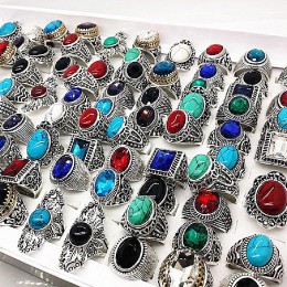 MIXMAX 20 sztuk/partia natura kamień srebrne pierścienie mężczyźni vintage alloy para anillo hombre biżuteria pierścionki dla ko