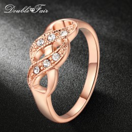 Double Fair cyrkonia pierścienie nieskończoności dla kobiet różowe złoto kolor moda ślub/biżuteria zaręczynowa damska pierścień 