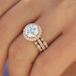 Modyle nowe różane pierścionek w złotym kolorze zestaw okrągły cyrkon pierścienie dla kobiet CZ kryształowe pierścionki hurtowyc