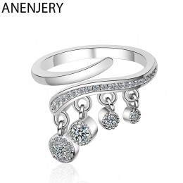 ANENJERY koreański mody wiszące cyrkon Tassel 925 Sterling Silver Rings dla kobiet regulowany biżuteria na palce S-R461