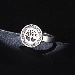 DOTIFI stal nierdzewna 316L stalowe pierścienie dla kobiet koło Cf cyrkon drzewa obrączka zaręczynowa biżuteria