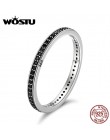 WOSTU autentyczne 925 Sterling Silver Finger wieżowych pierścienie z czarnym CZ dla kobiet moda biżuteria fajny prezent CQR114