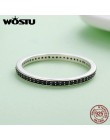 WOSTU autentyczne 925 Sterling Silver Finger wieżowych pierścienie z czarnym CZ dla kobiet moda biżuteria fajny prezent CQR114