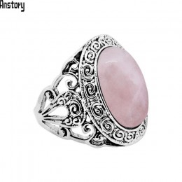 Vintage różowy kwarcowy Jades ametysty pierścienie dla kobiet antyczne posrebrzane roślin ślimak moda pierścień