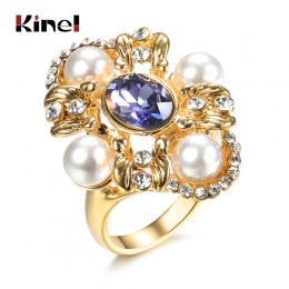 Kinel luksusowy fioletowy duży szeroki pierścionki złoty kolor cyrkonia kamień obrączka duże pierścienie dla kobiet biżuteria w 