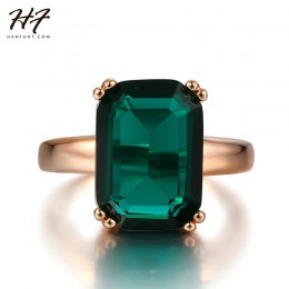 Nowe różane pierścionek w złotym kolorze moda czerwony/zielony duża kwadratowa kryształowa biżuteria ślubna dla kobiet HotSale R