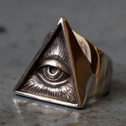 Męskie ze stali nierdzewnej w stylu motocyklowym pierścień czaszki kolor srebrny masonem Illuminati trójkąt pierścienie masoński