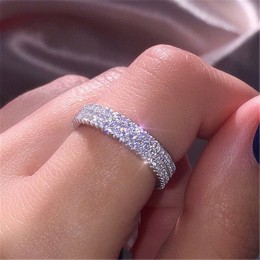 VAGZEB 925 Sterling Silver prosty pierścień trzyrzędowy kryształowy pierścień biżuteria dla kobiety moda pierścionek zaręczynowy