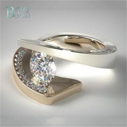 BOAKO luksusowe duże wypełnione pierścienie Plated cyrkonia kryształowy kamień biżuteria na przyjęcie koktajlowe pierścienie dla