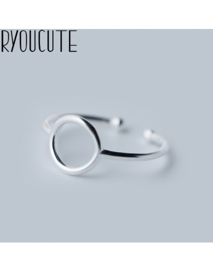 RYOUCUTE 100% prawdziwe 925 Sterling Silver biżuteria proste moda duże okrągłe pierścienie dla kobiet Bijoux oświadczenie antycz