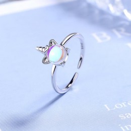 Wykwintne Muticolor Moonstone jednorożec pierścienie dla kobiet biżuteria srebrna akcesoria
