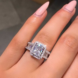 VAGZEB luksusowej marki 925 Sterling srebrne wesele pierścienie dla kobiet 3 karaty AAA + sześciennych pierścionek z cyrkonią bi