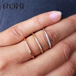 ROXI Micro Pave CZ cyrkon Crstal pierścienie dla kobiet zwięzłe klasyczne Wedding Band delikatny cienki pierścionek zaręczynowy 