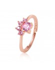 Słodki miś Paw Cat Claw otwarcie regulowany pierścionek złote srebrne pierścionki dla kobiet romantyczny ślub różowy kryształ CZ