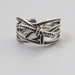 Anenjery Vintage 925 srebro pierścionki dla kobiet mężczyzn Punk Thai srebrny podkowy Bowknot indeks pierścienie regulowany S-R3