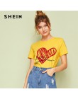 SHEIN damskie proste okrągłe wycięcie pod szyją wydruk graficzny T koszula letnia Casual minimalistyczna koszulka z krótkim ręka