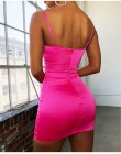 Stretch Mini satynowe damskie seksowne ramiączka Slim Fit Bodycon Party Dress różowy neon sukienka letnie sukienki dwuwarstwowe 