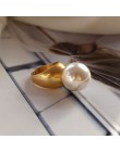 SRCOI barokowa okrągła sztuczna perła Vintage pierścionek złoty kolor minimalistyczny geometryczny osobowość przesadzone palec s