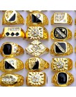 AOMU 10 sztuk/partia Vintage klasyczny złoty kolor kryształu Rhinestone metalowy pierścień człowieka szerokie pierścienie obrącz