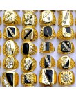 AOMU 10 sztuk/partia Vintage klasyczny złoty kolor kryształu Rhinestone metalowy pierścień człowieka szerokie pierścienie obrącz